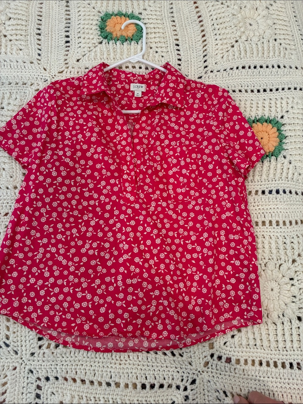 J. Crew Girls' Red Floral Short-Sleeve Button Polo